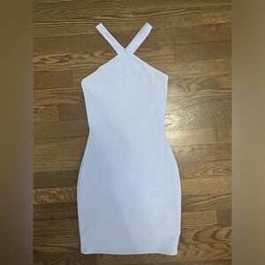 Beautiful white blue, high neck, mini dress